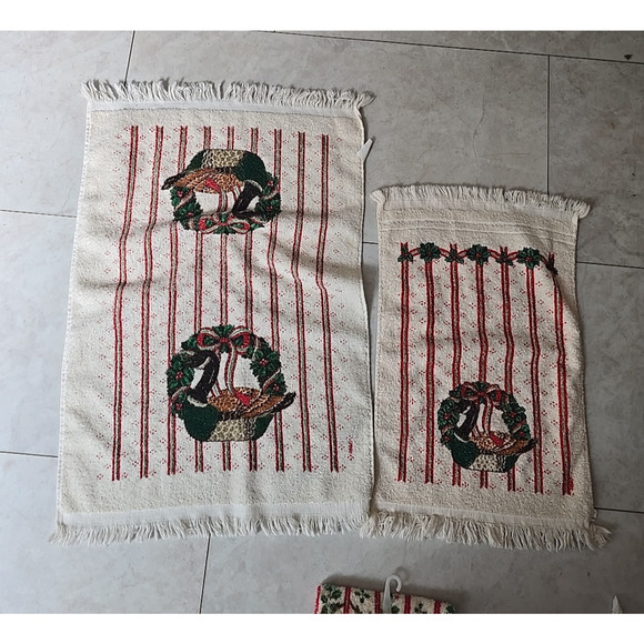 Lot of 3 Vtg MCM Cannon Christmas Duck Deer 100% Cotton USA Fringe Hand Towels - Picture 2 of 6
